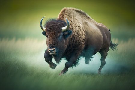 European bison (Bison bonasus) running on meadowの素材
