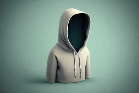 Hooded man with hood on blue background. 3D renderingの素材