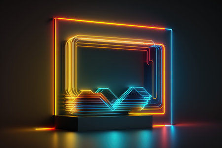 Glowing neon box. 3d rendering, 3d illustration.の素材