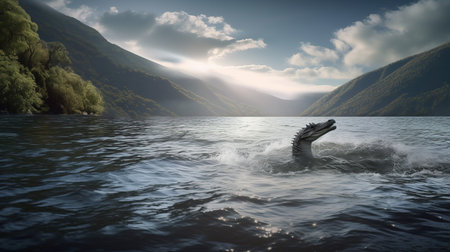 Dangerous fish on the background of the mountains. 3d renderingの素材