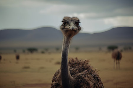 Ostrich in the savannah of Kenya, Africa, Africaの素材