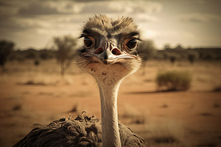 Ostrich in the middle of the desert. Toned.の素材