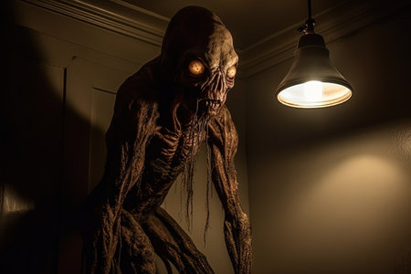 Creepy monster in a dark room. Halloween. Horror.の素材