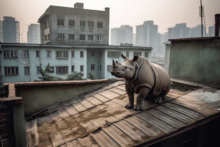 Hippo on the roof of a building in Bangkok, Thailandの素材