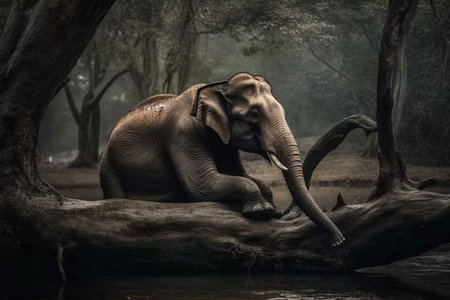Asian elephant (Elephas maximus) in natural habitat, Thailandの素材