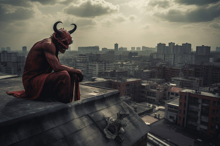 Devil on the roof of a building in Shenzhen, Chinaの素材