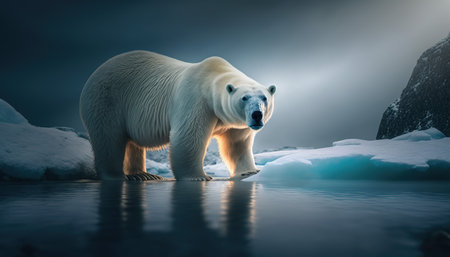Polar bear (Ursus maritimus) on the pack ice, north of Svalbard Arctic Norwayの素材