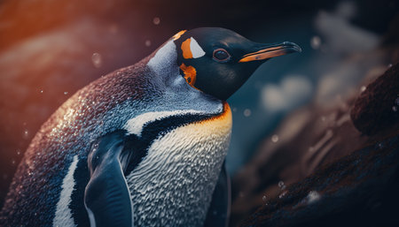 King penguin on the rock in the ocean. 3d renderingの素材