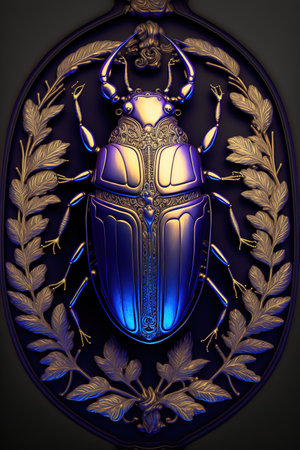 3D illustration of a shield with a beetle, symbolizing the protection of natureの素材