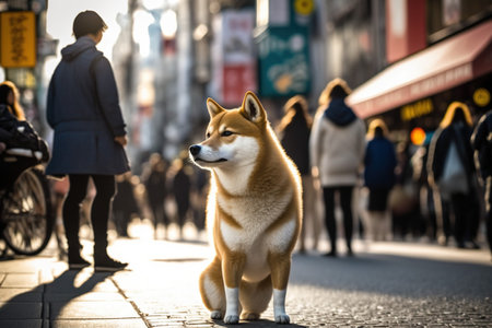 Shiba inu dog on the street of Tokyo, Japan.の素材