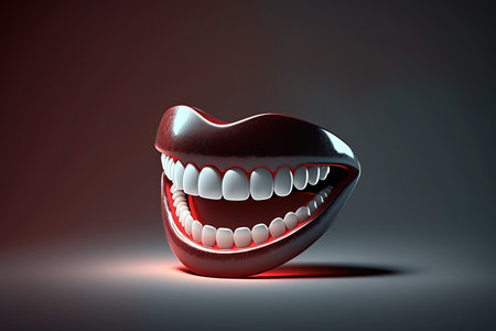 Tooth with teeth on a dark background. 3d illustration.の素材