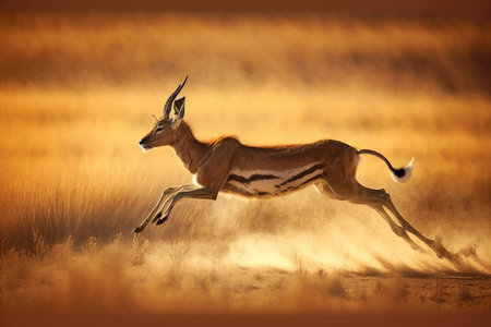 Impala (Aepyceros melampus) running in the fieldの素材