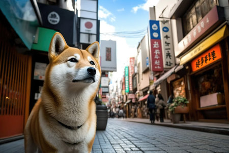 Shiba inu dog in the street of Tokyo, Japan.の素材