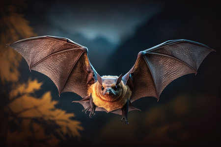 Bat flying in the night. Halloween concept. 3D Renderingの素材