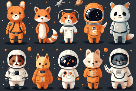 Astronaut characters. Cute animals in spacesuit. Vector illustrationの素材