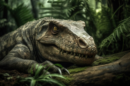 Tyrannosaurus Rex in the rainforest. Tinted image.の素材