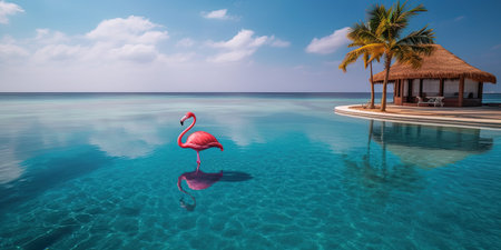 3d render of flamingo in a swimming pool in Maldivesの素材