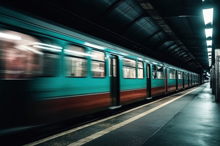 Train in a subway station in Moscow, Russia. Toned.の素材