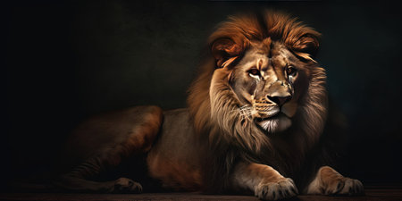 Lion on a dark background. 3d rendering, 3d illustration.の素材