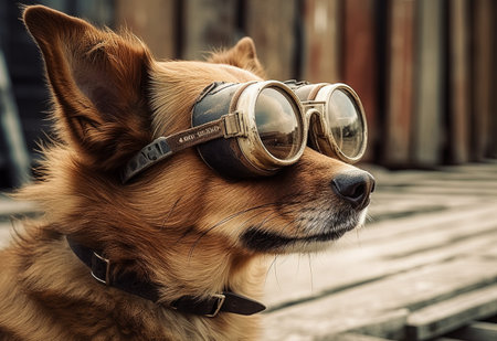 Portrait of a dog wearing aviator glasses. Vintage style.の素材