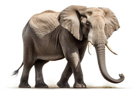 African elephant, Loxodonta africana, standing in front of white backgroundの素材