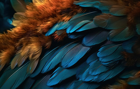Colorful feathers of a bird as a background. Close-upの素材