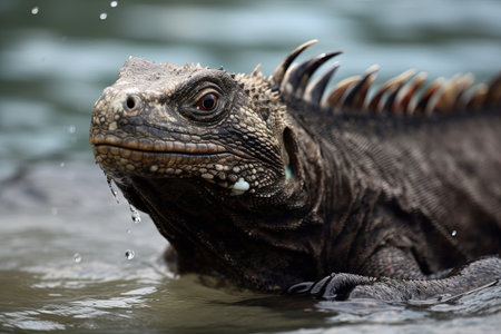 Iguana swimming in the water. Close-up portrait.の素材