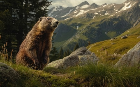 Marmot in the alpine meadows of the Swiss Alpsの素材
