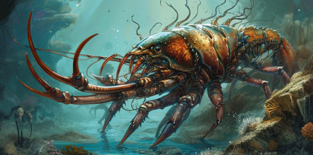 Lobster in the aquarium. 3D illustration. Fantasy.の素材