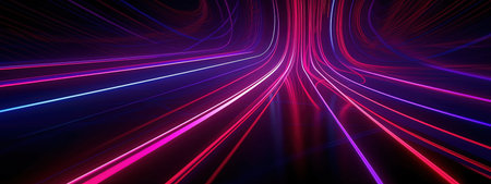 3d render, abstract background with neon lights, rays and stripesの素材