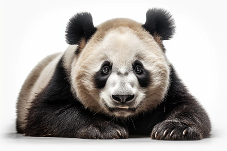 Portrait of a giant panda in front of a white backgroundの素材