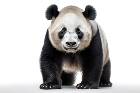 Portrait of a giant panda in front of a white backgroundの素材