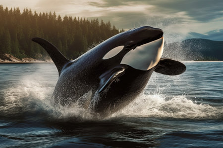 Orca killer whale in the sea. 3d render illustration.の素材