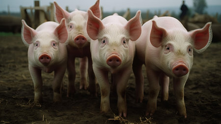 Group of pigs on the farm. Selective focus. Toned.の素材