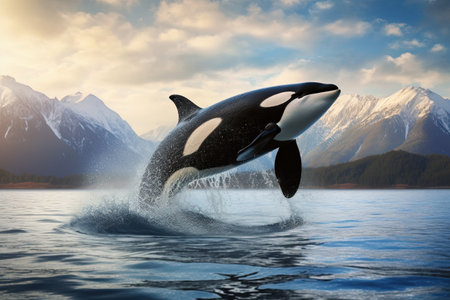 Beautiful killer whale jumping in the water. 3d rendering.の素材