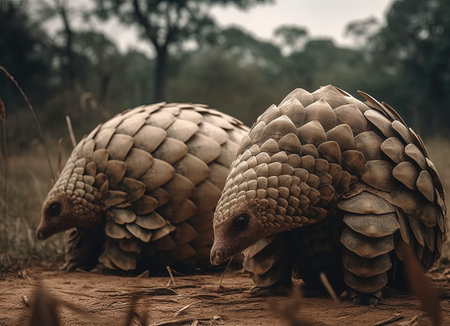 Argentine giant tortoises on the ground in the jungleの素材