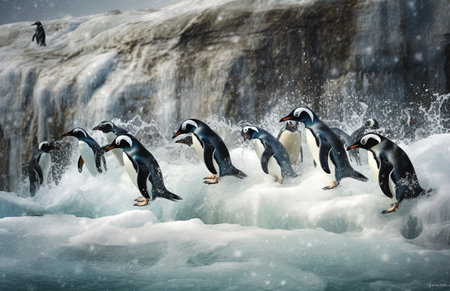 Gentoo penguins on the ice floe. 3d renderingの素材