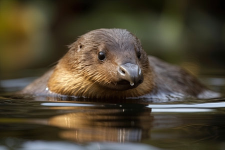 European otter (Lutra lutra) swimming in a lakeの素材