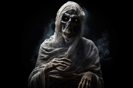Creepy ghost with smoke on black background. Halloween concept.の素材