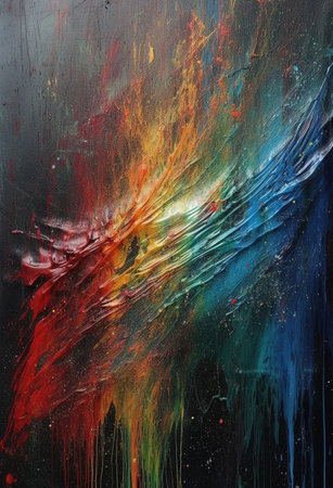 abstract colorful background with oil paint splashes on a black backgroundの素材