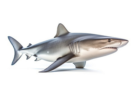 Shark isolated on a white background. 3d render illustration.の素材