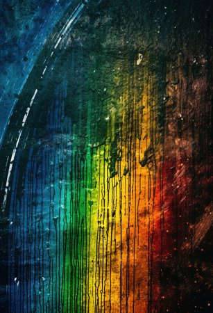 Rainbow flag on grunge textured background with some stains on itの素材