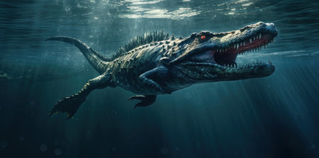 Crocodile in the water. 3D render. Fantasy.の素材