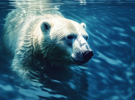 Polar bear swimming in the water. Studio shot. Toned.の素材