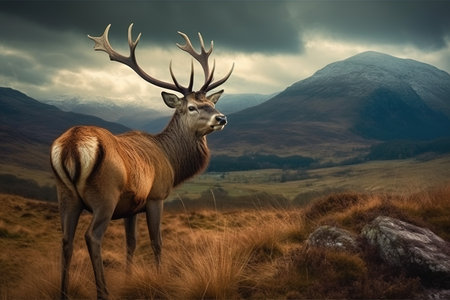Majestic Red Deer (Cervus elaphus) stag in the Scottish Highlands, UK.の素材