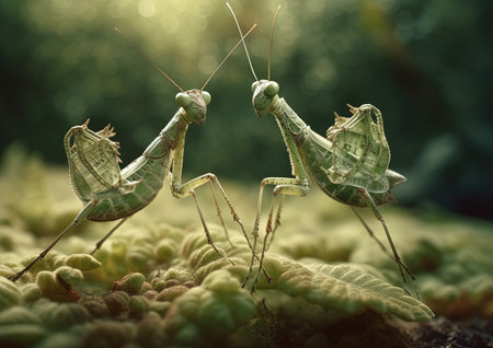 Praying mantis (Mantis religiosa) matingの素材