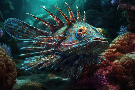 Pterois volitans in coral reef. Red lionfish.の素材
