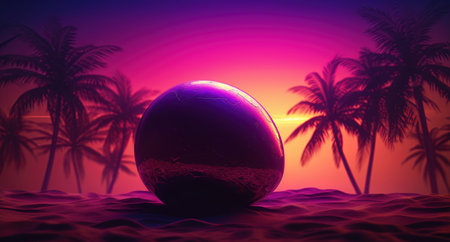 3D render of a planet in the ocean with palm trees.の素材