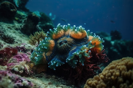 A giant clam on a coral reef in Bonaire, Dutch Caribbeanの素材