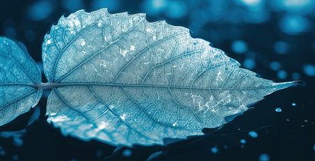 close up of blue leaf with water drop - vintage effect style picturesの素材